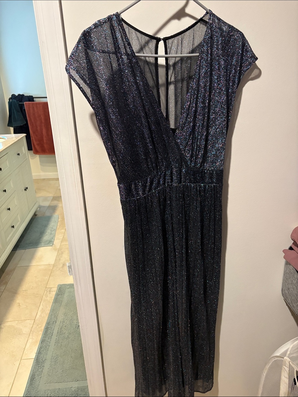 Moulinette Soeurs Navy Glitter V-Neck Maxi Dress